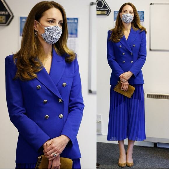 Zara Double Breasted Cobalt Blue Gold Button Crepe Blazer Kate Middleton Size XS - Picture 3 of 15